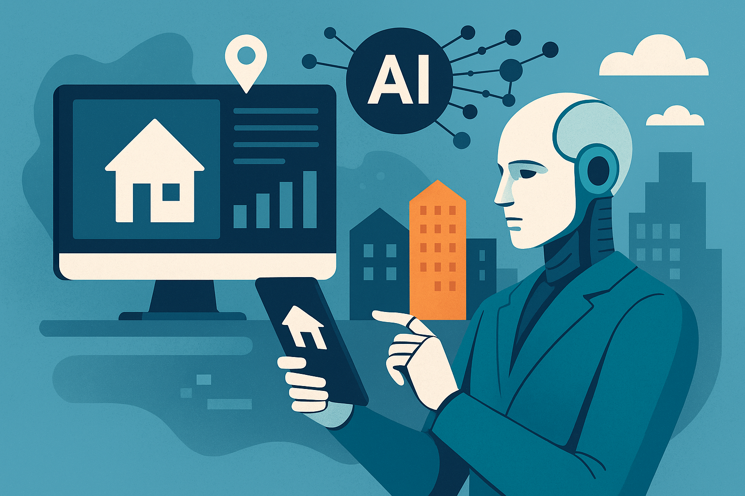 Illustration of real estate and AI integration